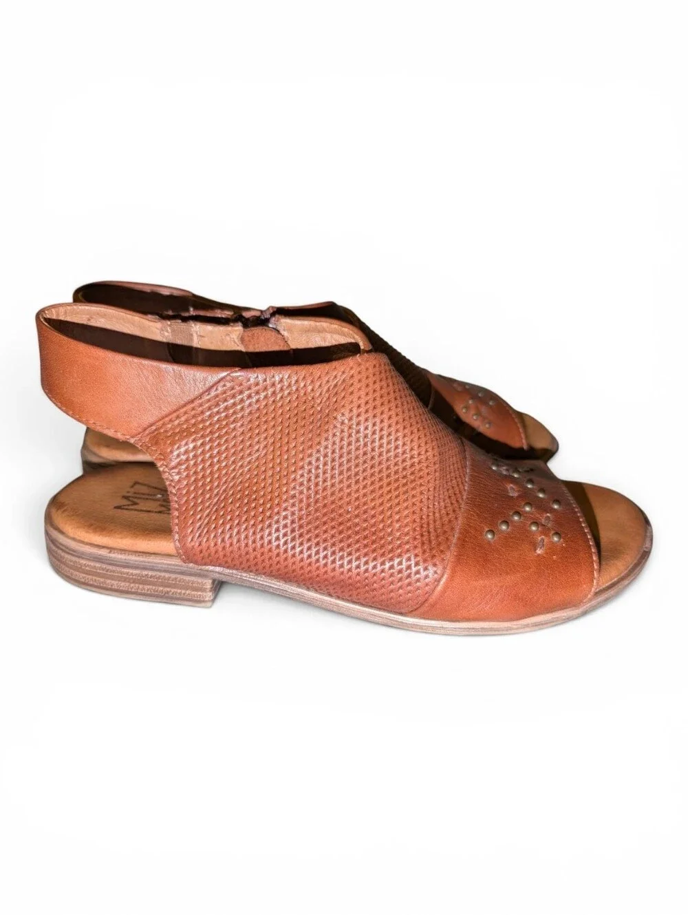Miz Mooz Designer Brown Leather Slingback Sandals Studded Boho Sz EU 38 / 7.5-8